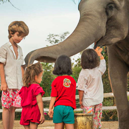 ילדים באינטראקציה עם פילים בפארק הטבע הפילים