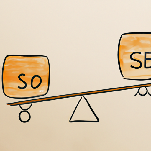 סולם איזון עם On-Page SEO בצד אחד ו-Off-Page SEO מהצד השני, הממחיש את חשיבות האיזון באסטרטגיית SEO.