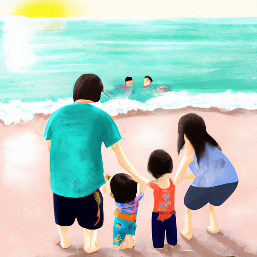 משפחה מאושרת נהנית מהזמן בחוף הים בתאילנד